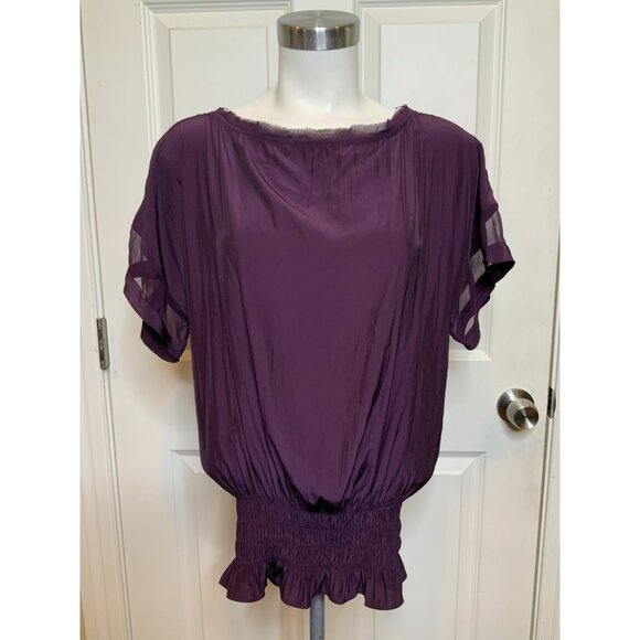 Ramy Brook Merlot Purple Silk Smocked Karlye Blouse Top, Size S, NWT! $295 - Picture 1 of 8